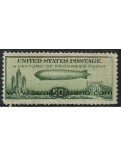 SELLOS DE ESTADOS UNIDOS 1933 - VUELO ESPECIAL DEL ZEPPELIN A CHICAGO - 1 VALOR AÉREO CON FIJASELLO 