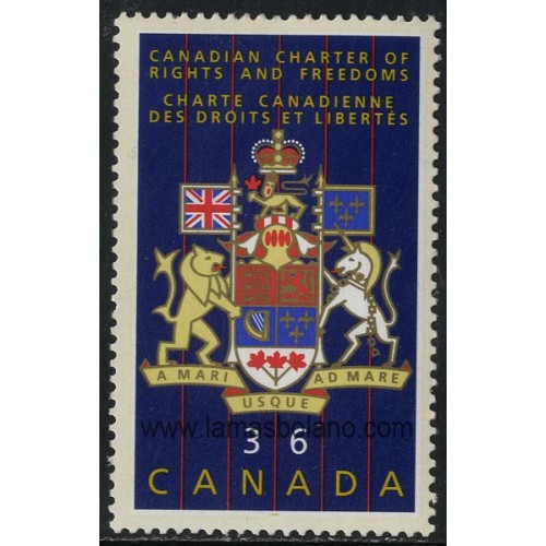 SELLOS DE CANADA 1987 - 5 ANIVERSARIO DE LA PROCLAMACION DE LA CARTA CANADIENSE DE LOS DERECHOS Y LIBERTAD - 1 VALOR - CORREO