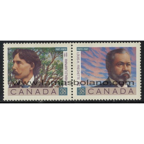 SELLOS DE CANADA 1989 - POETAS CANADIENSES - LOUIS HONORE FRECHETTE - ARCHIBALD LAMPMAN - 2 VALORES - CORREO 