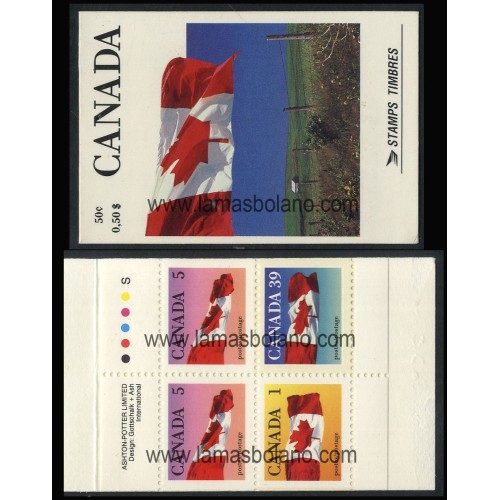 SELLOS DE CANADA 1990 - BANDERA DE CANADA - CARNET 4 VALORES - CORREO