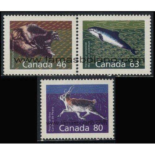 SELLOS DE CANADA 1990 - MAMIFEROS CANADIENSES - 3 VALORES - CORREO