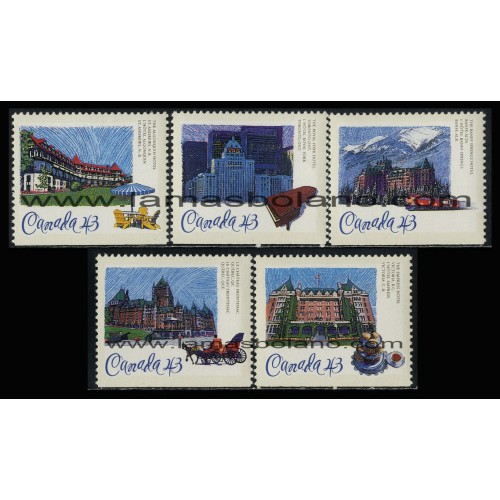 SELLOS DE CANADA 1993 - HOTEL CHÂTEAU FRONTENAC CENTENARIO - HOTELES HISTORICOS - 5 VALORES - CORREO