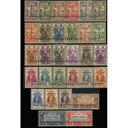 SELLOS DE COSTA DE SOMALIA 1942 - SELLOS DE 1938/1939 SOBRECARGADOS - 30 VALORES CORREO 