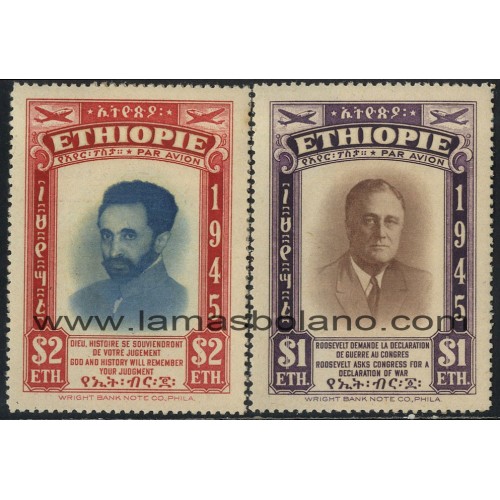 SELLOS ETHIOPIA 1947 - ROOSEVELT PRESIDENTE EN HONOR - 2 VALORES AÉREO 