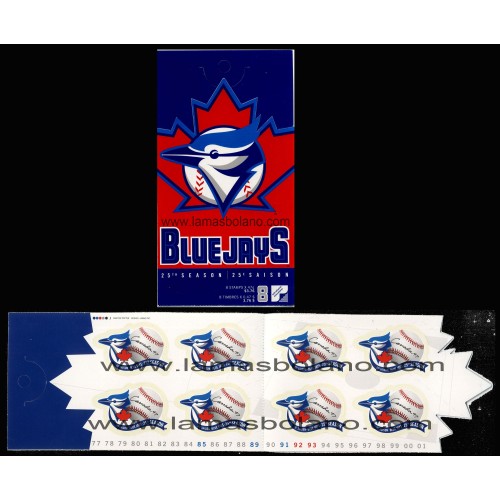 SELLOS DE CANADA 2001 - 25 TEMPORADA DEL CLUB DE BEISBOL LOS BLUE JAYS - CARNET 8 VALORES SIN DENTAR AUTOADHESIVO - CORREO 