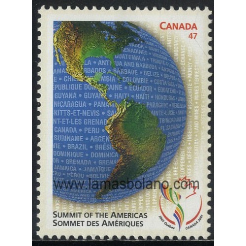 SELLOS DE CANADA 2001 - CUMBRE DE LAS AMERICAS - 1 VALOR - CORREO