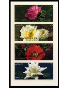 SELLOS DE CANADA 2001 - ROSAS CANADIENSES - FLORA - 4 VALORES SIN DENTAR AUTOADHESIVOS - CORREO