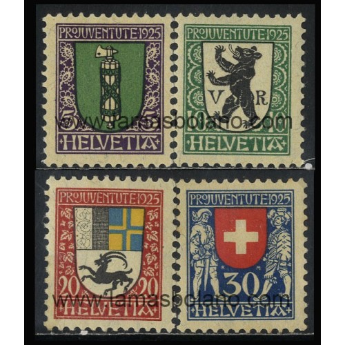 SELLOS DE SUIZA 1925 - POR LA JUVENTUD - 4 VALORES CORREO CON FIJASELLO 