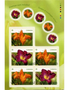 SELLOS DE CANADA 2012 - LIRIOS - FLORES - 5 VALORES AUTOADHESIVO - CORREO