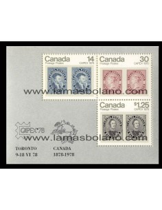 SELLOS DE CANADA 1978 - CAPEX 78 EXPOSICION FILATELICA INTERNACIONAL EN TORONTO - CENTENARIO ADHESION A LA UPU - HOJITA BLOQUE