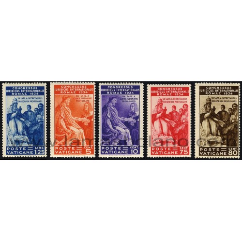 SELLOS DE VATICANO 1935 - CONGRESO JURIDICO INTERNACIONAL EN ROMA - PIO XI - 5 VALORES - CORREO