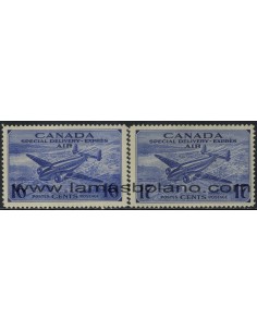 SELLOS DE CANADA 1942/1943 - AVION SOBREVOLANDO DRUMMONDVILLE - 2 VALORES - AEREO- AEREO