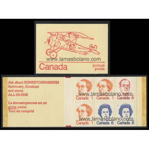 SELLOS DE CANADA 1973 - PRIMEROS MINISTROS CANADIENSES Y EIZABETH II - CARNET COBERTURA AVION NIEUPORT SCOUT