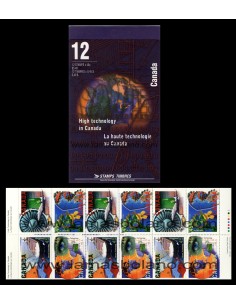 SELLOS DE CANADA 1996 - LA ALTA TECNOLOGIA DE CANADA - CARNET 12 VALORES EN 3 LADOS - CORREO