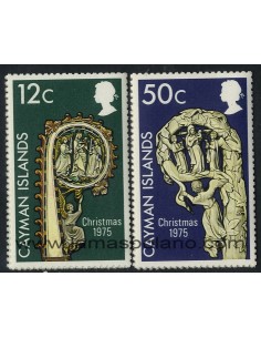 SELLOS DE CAIMAN 1975 - NAVIDAD - CRUCES DE OBISPO EN MARFIL - 2 VALORES - CORREO