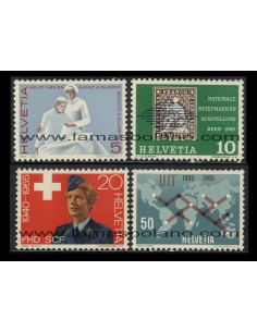 SELLOS DE SUIZA 1965 - PROPAGANDA - 4 VALORES CORREO CON FIJASELLO