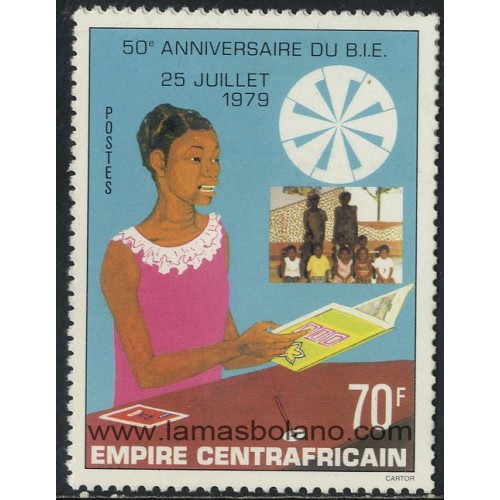 SELLOS DE CENTROAFRICANA 1979 - 50 ANIVERSARIO DE LA OFICINA INTERNACIONAL PARA LA EDUCACION BIE - 1 VALOR - CORREO