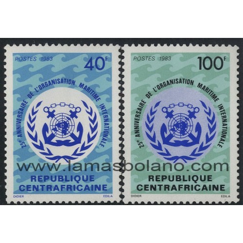 SELLOS DE CENTROAFRICANA 1983 - 25 ANIVERSARIO DE LA ORGANIZACION MARITIMA INTERNACIONAL - 2 VALORES - CORREO
