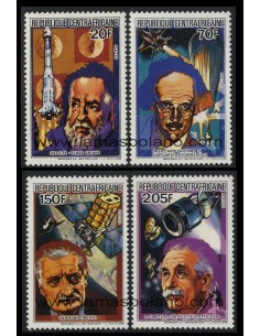 SELLOS DE CENTROAFRICANA 1984 - PERSONAJES CELEBRES E INGENIOS ESPACIALES - 4 VALORES - CORREO