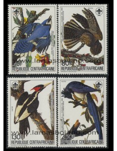 SELLOS DE CENTROAFRICANA 1985 - J.J. AUDUBON BICENTENARIO DEL NACIMIENTO - BOY SCOUTS - 4 VALORES - CORREO