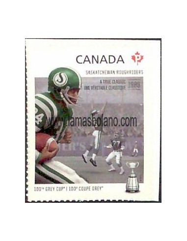 SELLOS DE CANADA 2012 - COPA GREY. ROUGHRIDERS SASKATCHEWAN - 1 VALOR CORREO