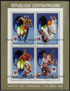 SELLOS DE CENTROAFRICANA 1988 - OLIMPIADA DE SEUL - HOJITA BLOQUE 4 VALORES - CORREO Y AEREO