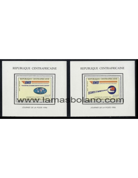 SELLOS DE CENTROAFRICANA 1996 - DIA DEL CORREO - 2 VALORES EMITIDOS EN HOJITA BLOQUE - CORREO