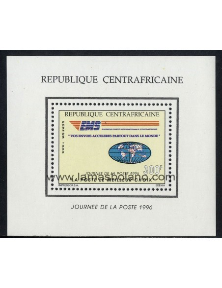 SELLOS DE CENTROAFRICANA 1996 - DIA DEL CORREO - 2 VALORES EMITIDOS EN HOJITA BLOQUE - CORREO
