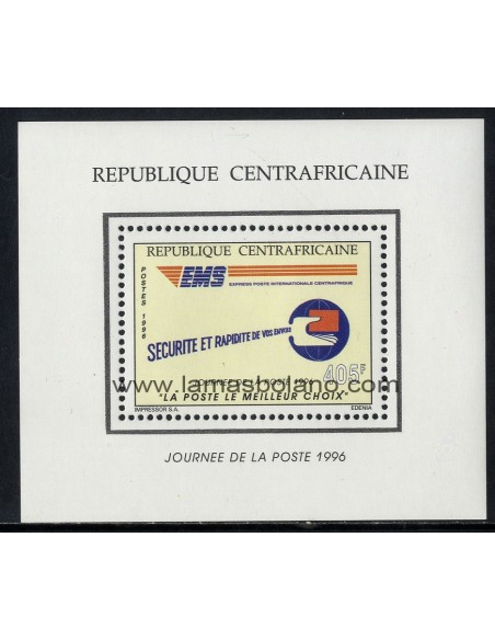 SELLOS DE CENTROAFRICANA 1996 - DIA DEL CORREO - 2 VALORES EMITIDOS EN HOJITA BLOQUE - CORREO