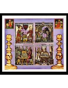 SELLOS DE CENTROAFRICANA 1999 - AJEDREZ HISTORIA Y CIVILIZACIONES - 4 VALORES EMITIDOS EN HOJITA - CORREO