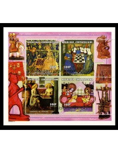 SELLOS DE CENTROAFRICANA 1999 - AJEDREZ HISTORIA Y CIVILIZACIONES - 4 VALORES EMITIDOS EN HOJITA - CORREO