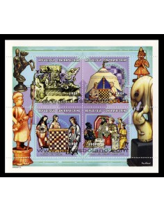 SELLOS DE CENTROAFRICANA 1999 - AJEDREZ HISTORIA Y CIVILIZACIONES - 4 VALORES EMITIDOS EN HOJITA -CORREO