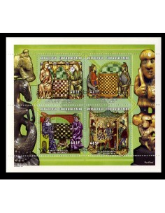 SELLOS DE CENTROAFRICANA 1999 - AJEDREZ HISTORIA Y CIVILIZACION - 4 VALORES EMITIDOS EN HOJITA - CORREO
