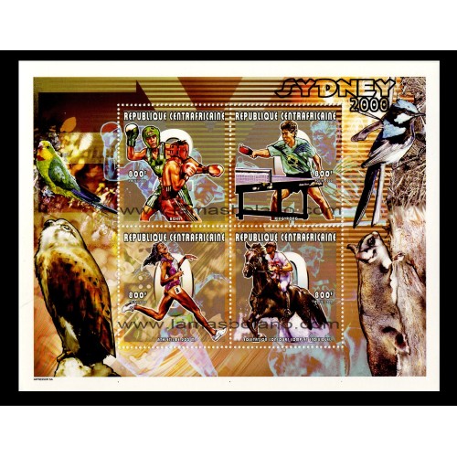 SELLOS DE CENTROAFRICANA 2000 - OLIMPIADA DE SYDNEY - 4 VALORES EMITIDOS EN HOJITA - CORREO
