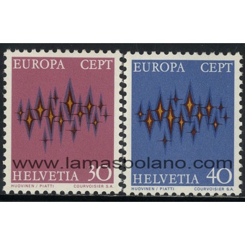 SELLOS DE SUIZA 1972 - EUROPA - 2 VALORES CORREO 