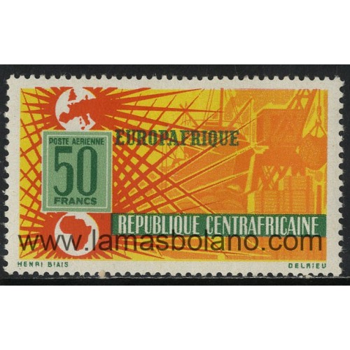 SELLOS DE CENTROAFRICANA 1964 - ANIVERSARIO DE LA ASOCIACION ECONOMICA EUROPAFRIQUE- 1 VALOR SEÑAL FIJASELLO - AEREO