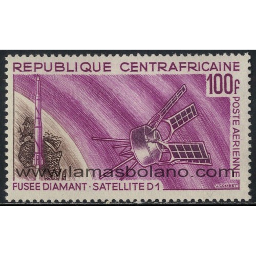 SELLOS DE CENTROAFRICANA 1966 - SATELITE FRANCES D-1 Y COHETE DIAMANT - 1 VALOR - AEREO