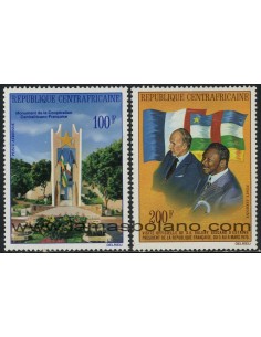 SELLOS DE CENTROAFRICANA 1976 - VISITA DEL PRESIDENTE GISCARD D' ESTAING - 2 VALORES - AEREO