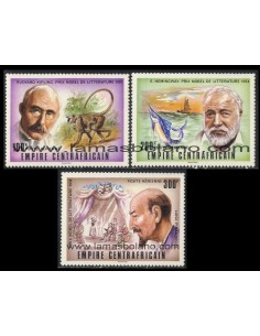 SELLOS DE CENTROAFRICANA 1977 - PREMIOS NOBEL DE LITERATURA - 3 VALORES - AEREO