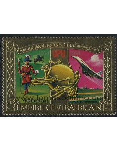 SELLOS DE CENTROAFRICANA 1978 - UPU - 100 AÑOS DE PROGRESO DEL CORREO Y TELECOMUNICACIONES - 1 VALOR EN ORO - AEREO
