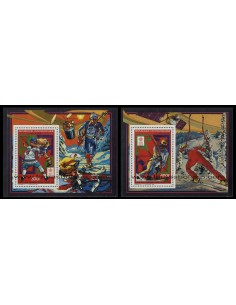 SELLOS DE CENTROAFRICANA 1987 - OLIMPIADA DE INVIERNO EN CALGARY - 2 VALORES EMITIDOS EN HOJITA - AEREO