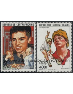 SELLOS DE CENTROAFRICANA 1988 - PERSONAJES CELEBRES Y ACONTECIMIENTOS - 2 VALORES - AEREO