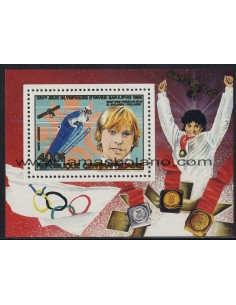 SELLOS DE CENTROAFRICANA 1984 - OLIMPIADA DE INVIERNO DE SARAJEVO VENCEDORES - 2 VALORES EMITIDOS EN HOJITA - AEREO 2