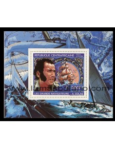 SELLOS DE CENTROAFRICANA 1982 - GRANDES NAVEGANTES - A. COLAS - HOJITA BLOQUE