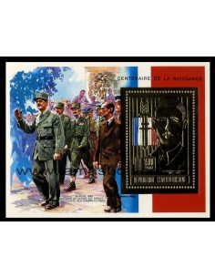 SELLOS DE CENTROAFRICANA 1990 - CHARLES DE GAULLE CENTENARIO DEL NACIMIENTO - HOJITA BLOQUE EN ORO