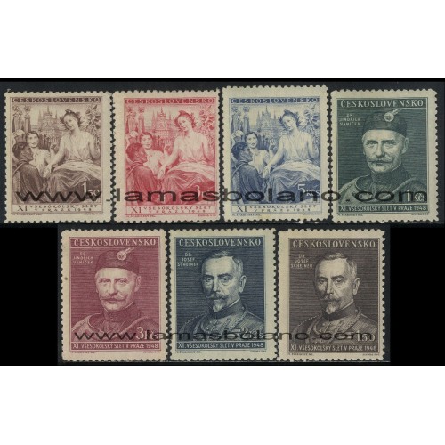 SELLOS DE CHECOESLOVAQUIA 1948 - 11 FIESTA DE SOKOLS EN PRAGA - 7 VALORES FIJASELLO - CORREO