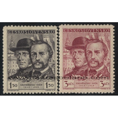 SELLOS DE CHECOESLOVAQUIA 1948 - CENTENARIO DE LA DIETA DE KROMERIZ - PALACKY - RIEGER - 2 VALORES - CORREO