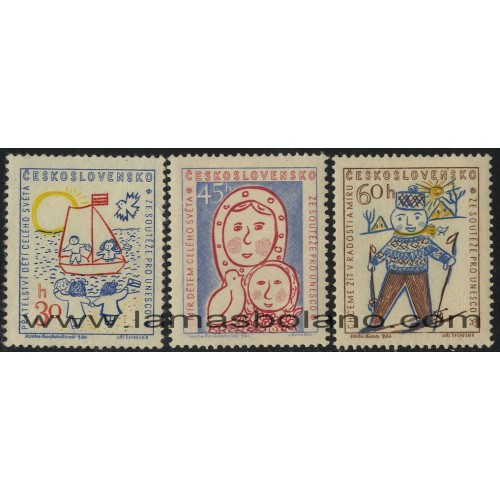 SELLOS DE CHECOESLOVAQUIA 1958 - UNESCO - 3 VALORES FIJASELLO - CORREO