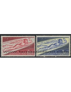 SELLOS DE CHECOESLOVAQUIA 1961 - PRIMER COSMONAUTA - 2 VALORES SEÑAL FIJASELLO - CORREO