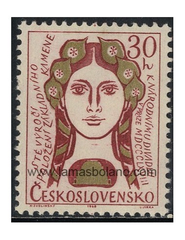 SELLOS DE CHECOESLOVAQUIA 1968 - TEATRO NACIONAL DE PRAGA CENTENARIO - 1 VALOR - CORREO